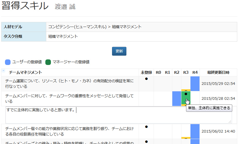 習得スキル入力画面(客観評価)